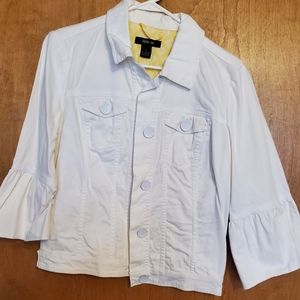 Style & Co Unique White Denim Jacket with Ruffle Sleeves in Size S